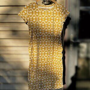 Old Navy Maternity mid dress M medium yellow geometric stretchy!